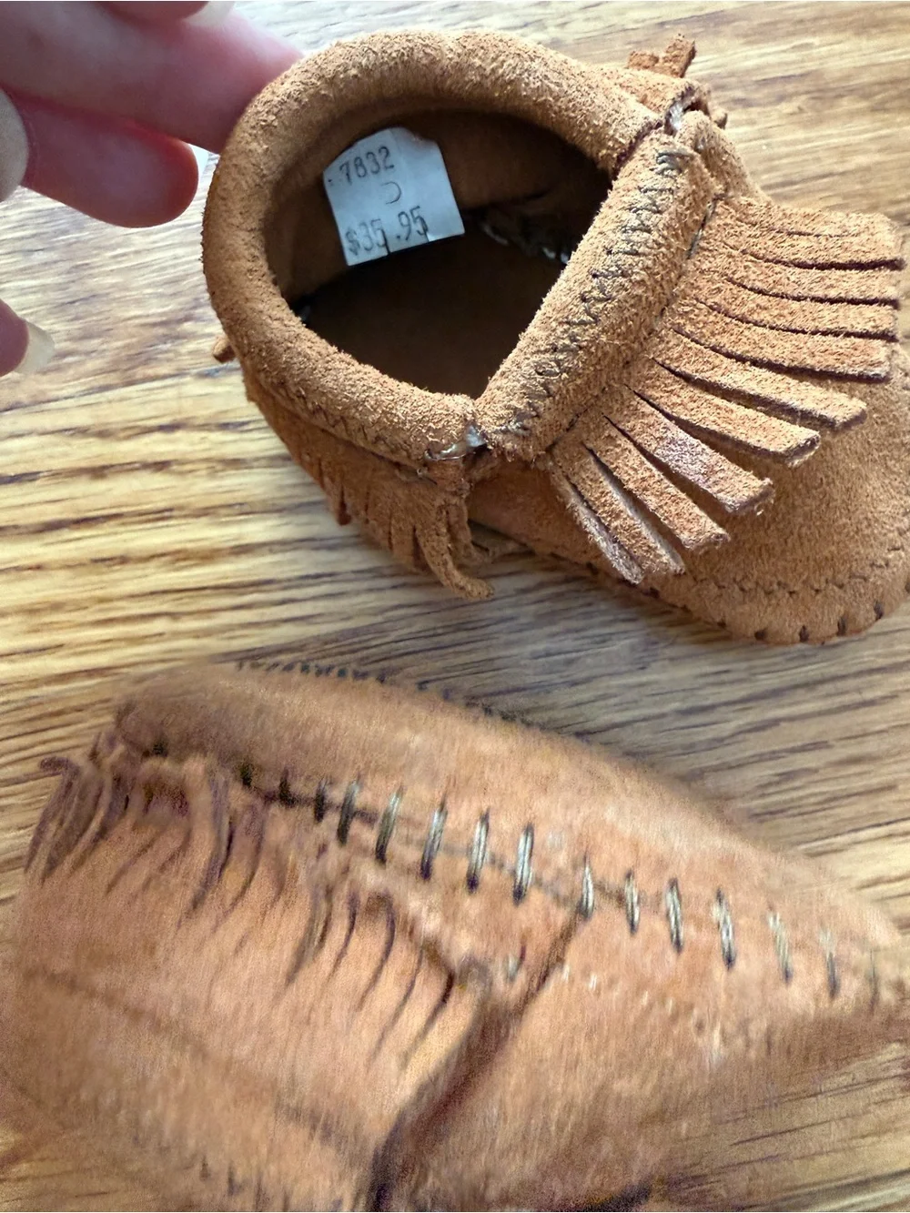 Minnetonka brown leather fringe baby moccasins 1